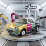 A Figaro getting spray painted by robots