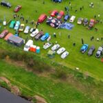four Figaros shot from above at the car show